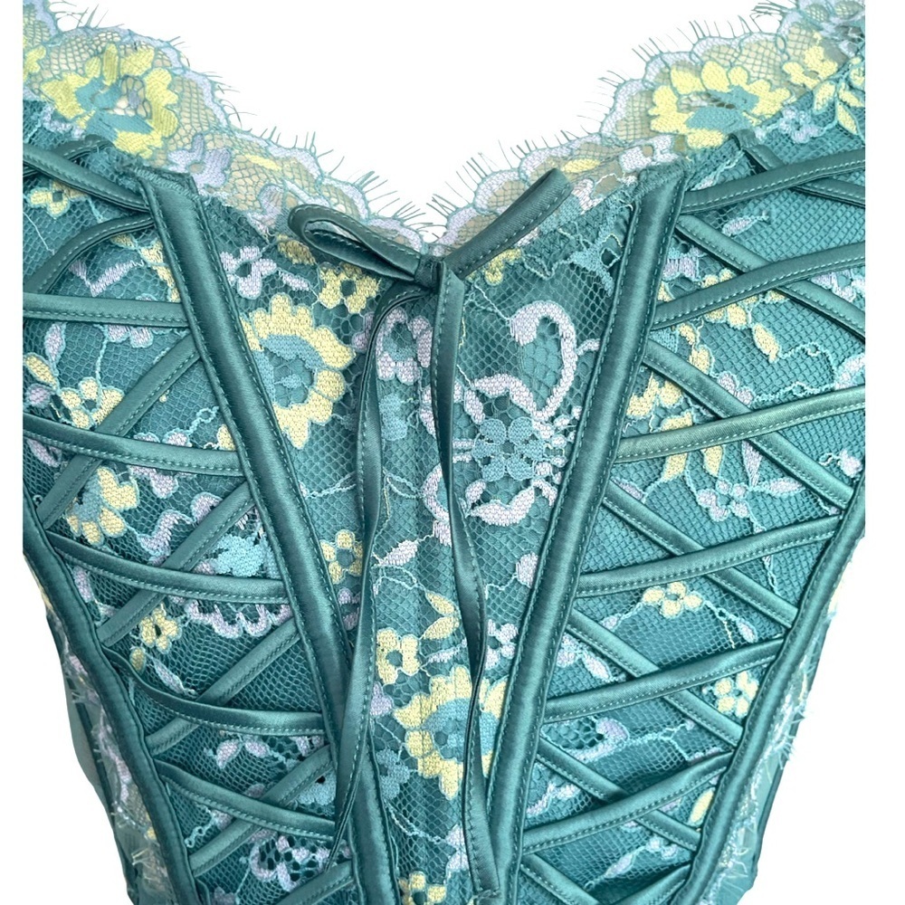 NWT Victoria's Secret Dream Angels Teal Lace Floral Corset Medium - Picture 8 of 10